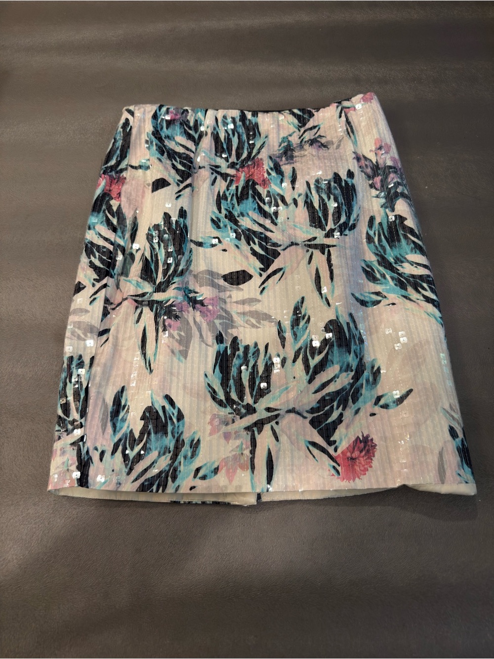 H&M Sequin Floral Mini Skirt in Cream, Blue, Pink, and Black size 8